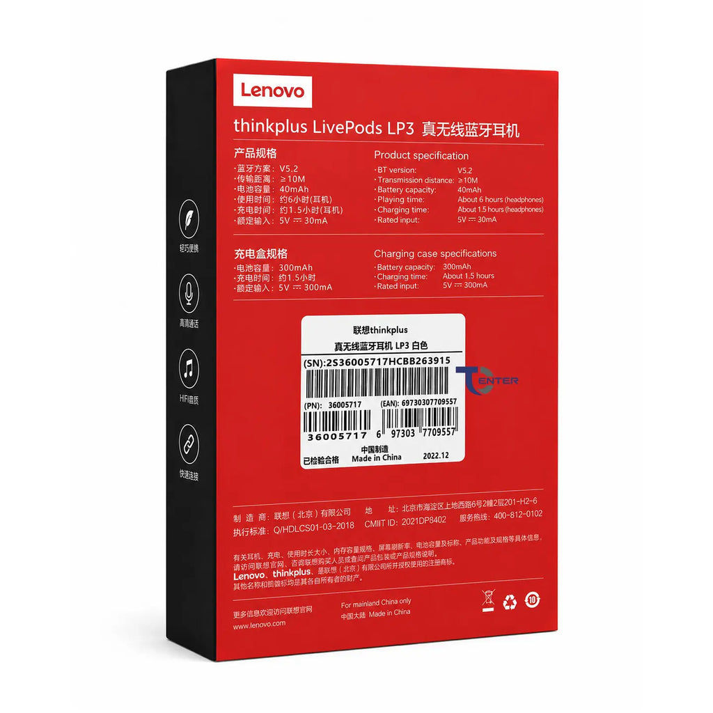 Audífonos Lenovo ThinkPlus LivePods LP3 Bt 5.2 ANC Blancos