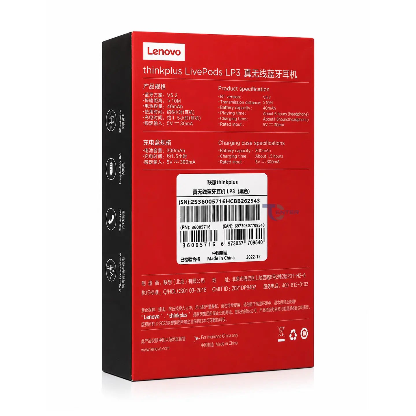 Audífonos Lenovo ThinkPlus LivePods LP3 Bt 5.2 ANC Negros